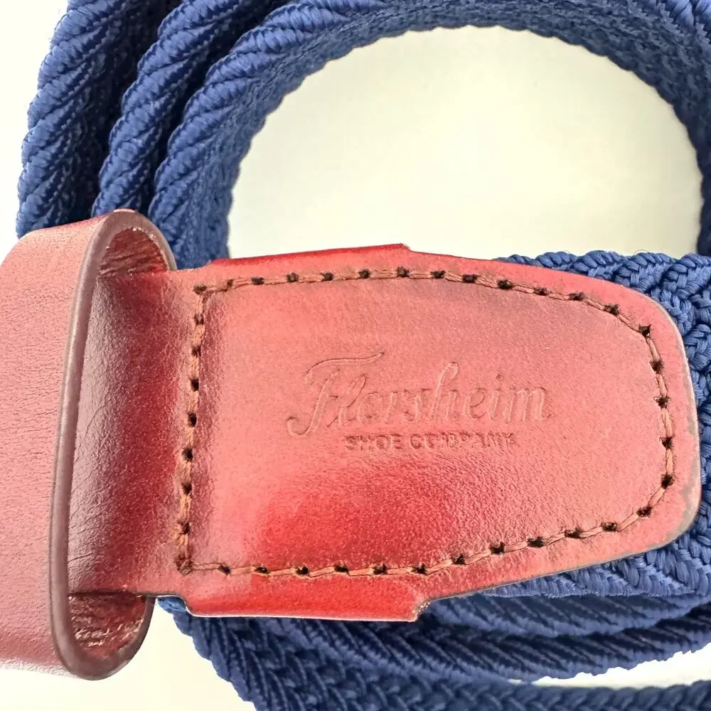 Florsheim Mens Genuine Leather Braided Belt Classic Casual Brown Blue